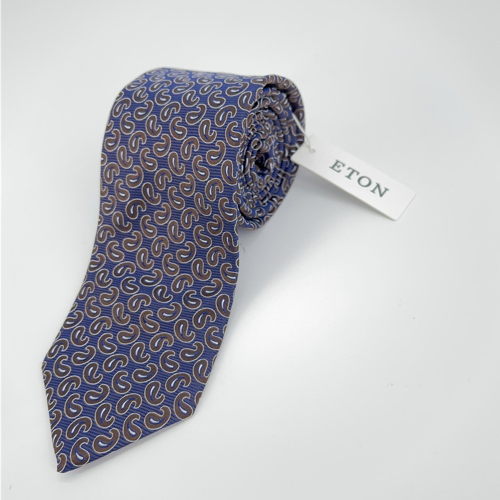Eton Silk Tie Mens One Size Blue Brown Paisley Dress Made In England Necktie NWT